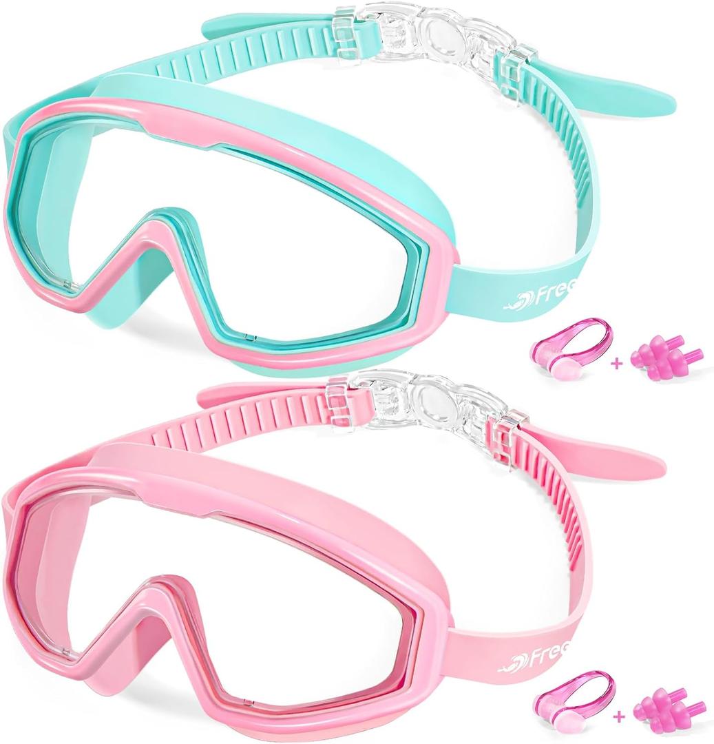 Freela Goggles for Kids Toddler 3-15, Anti Fog No Leak Clear Swim Goggles for Boys Girls Pool Beach Swimming, 2Pcs