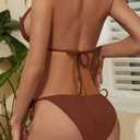 Zuvebamyo Women's Two Piece Bikini Swimsuit Sexy Ribbed Triangle Top Bathing Suits String Cheeky Bikini Sets (Brown, S)