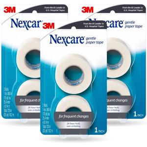 Nexcare Gentle Paper Tape, Medical Paper Tape, Secures Dressings and Lifts Away Gently - 1 In x 10 Yds, 6 Rolls of Tape