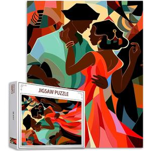 1000 Piece Jigsaw Puzzles for Adults Romantic Couple Painting Jigsaw Puzzle Africa Black Girl and Boy 1000 Pieces Puzzles Game Boho Graffitic Dancers Wall Decor DIY Craft Puzzle Art(Colorful)