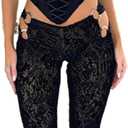 Womens Sexy 2 Piece Outfits Lace Up Band Top Ring Cutout Long Pants Sexy Club Sets (Medium, Black)