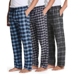 Real Essentials 3 Pack: Men's Soft Cotton Flannel Pajama Pants PJ Lounge Bottoms Elastic Waist Pockets (Big and Tall) (Large)