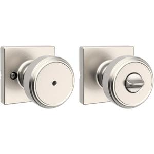 Kwikset Maven Interior Privacy Door Knob with Lock, Square Door Handle for Bathroom and Bedroom, Satin Nickel Keyless Turn Lock Doorknob, with Microban Protection (1 Pack)