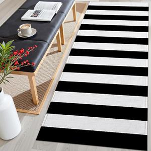 OLANLY Black and White Striped Rug 2' x 6' Washable Cotton Indoor Outdoor Doormat for Front Door, Entryway, Kitchen, Porch, Patio Decor