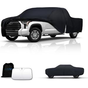 Waterproof Car Cover All-Weather, Heavy-Duty Outdoor Full Exterior Automobiles Snow Cover for Truck 221-228 inch with Sun Visor,Zippered & Storage Bag - Black