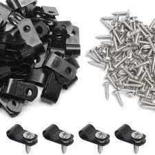 Black Nylon Screw Mounting R-type Cable Clip Wire Clamp, 6.4mm Cable Clip Wire Clamp for Wire Management, Stainless Steel Screws Includedc