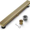 Titanium Gold Shower Drain 24 Inch, 304 Stainless Steel Linear Shower Drain with Removable Capsule Pattern Grate - Adjustable Rectangular Brushed Shower Floor Drain with Hair Strainer