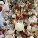Briful 3.94'' White Christmas Ornament Balls, 6PCS Large Decorative Yarn Balls Xmas Tree Hanging Ornaments with Strings for Holiday Party Christmas Table Vase Decor