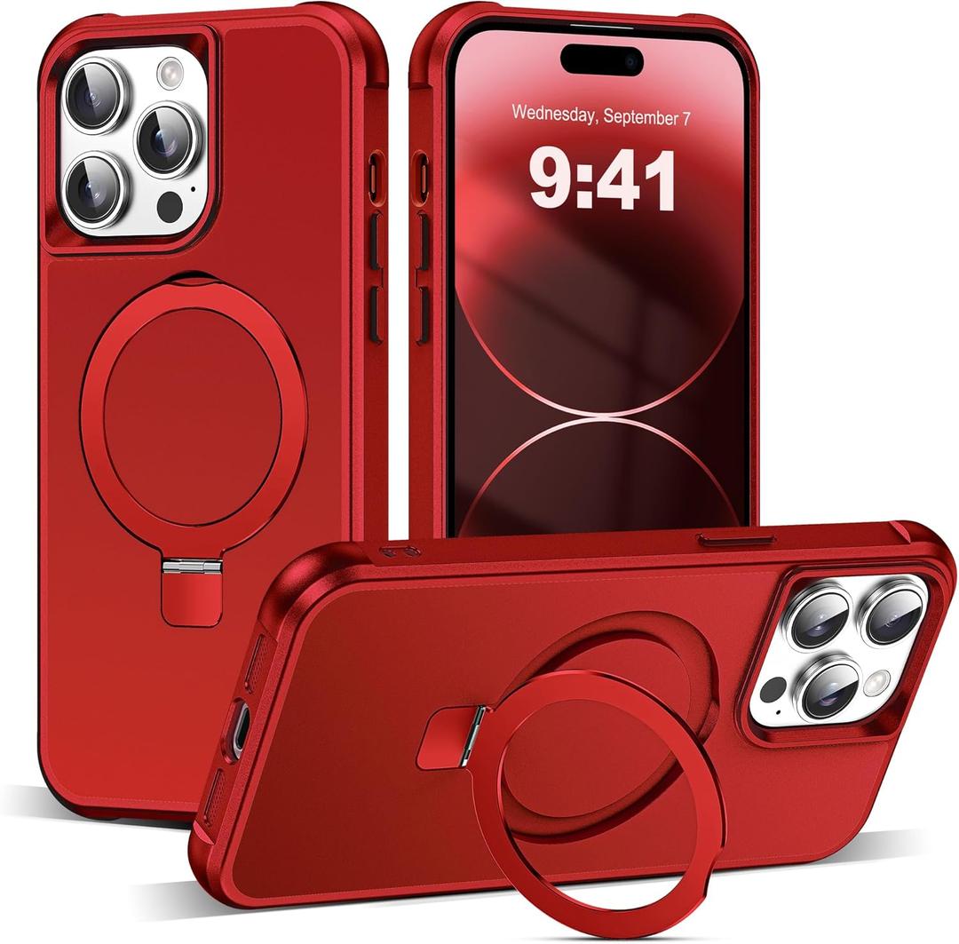 TIANLI Designed for iPhone 14 Pro Max Case with Magnetic Invisible Ring Stand [Compatible with Mag-Safe] [Military Drop Protection] Shockproof Anti-Slip Cover for Women,Red