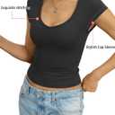 Eachyes Womens V Neck Cap Sleeve Shirts Sexy Fitted Crop Tops Cute Basic Tees Y2k Outfits Going Out Summer Clothes 2026 (Black, L)