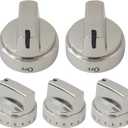 New 5 Pcs WB03X24818 Stove Knob Replacement Fit for GE Gas Stoves JGBS66REK3SS JGBS66REK4SS, Replace AP5989029, PS11729081, Reinforced D-Shape Hole, Silver