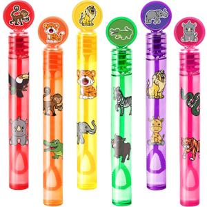 24PCS Jungle Animal Zoo DIY Bubble Wands with 96PCS Stickers - Party Favor for Goodie Bags, Pinata Stuffers, Mini Bubble Bulk Birthday Supplies, Toys Gifts, Class Prizes for Toddlers, Boys & Girls