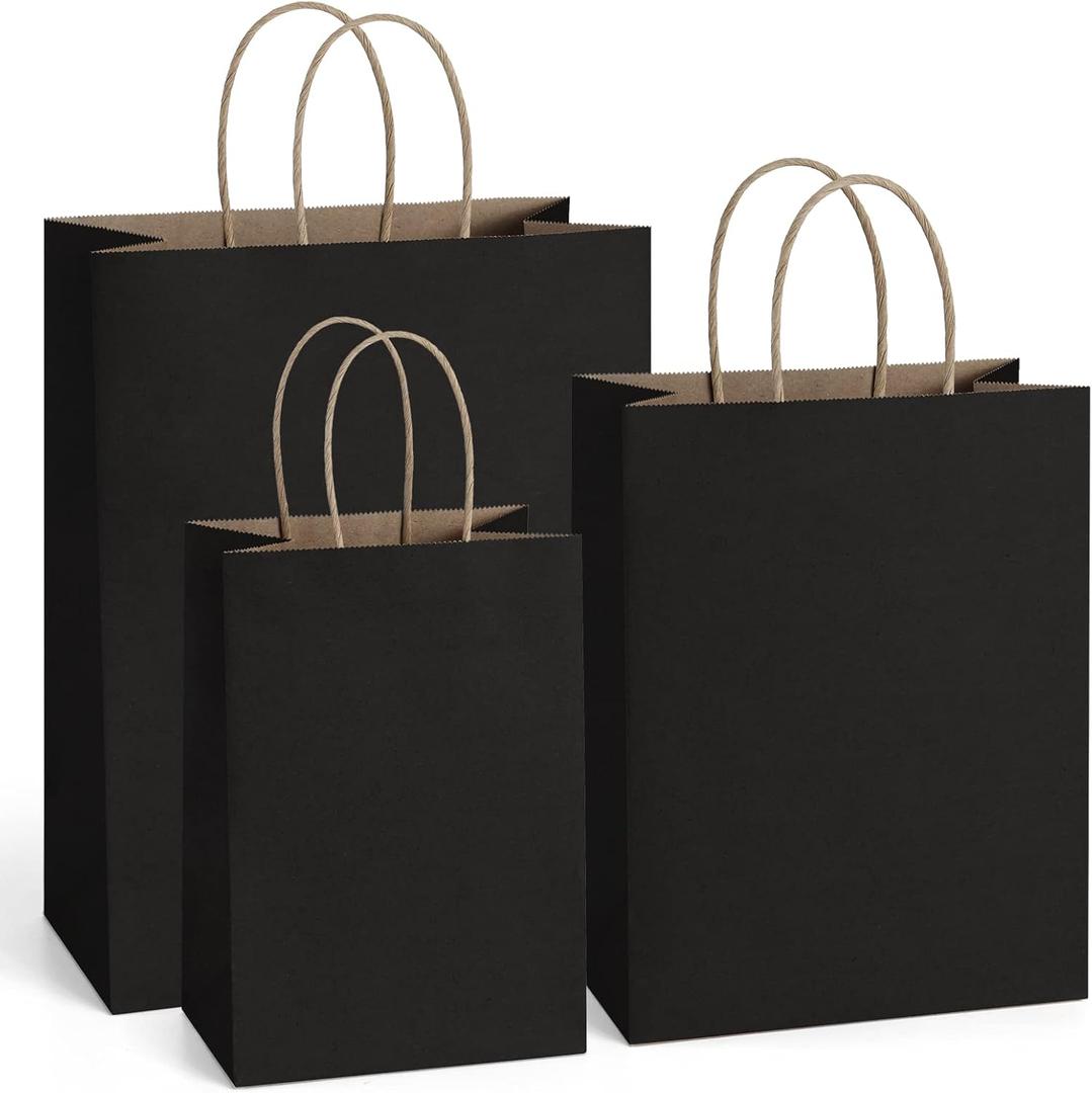 BagDream 75Pcs Kraft Paper Bags 5x3x8& 8x4.25x10& 10x5x13 Black Gift Bags with Handles Bulk for Craft, Retail, Merchandise, 100% Recycled Undecorated Paper Sacks
