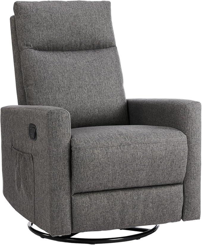 Swivel Recliner Chair, Glider Rocker Recliner Nursery Massage Chair with Extra Large Footrest, High Back, Upholstered Deep Seat for Living Room Office,Grey