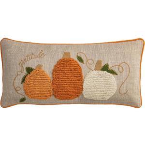 Mud Pie Thanksgiving Large Tufted Pumpkin Pillow, 13" x 24", Beige/Khaki