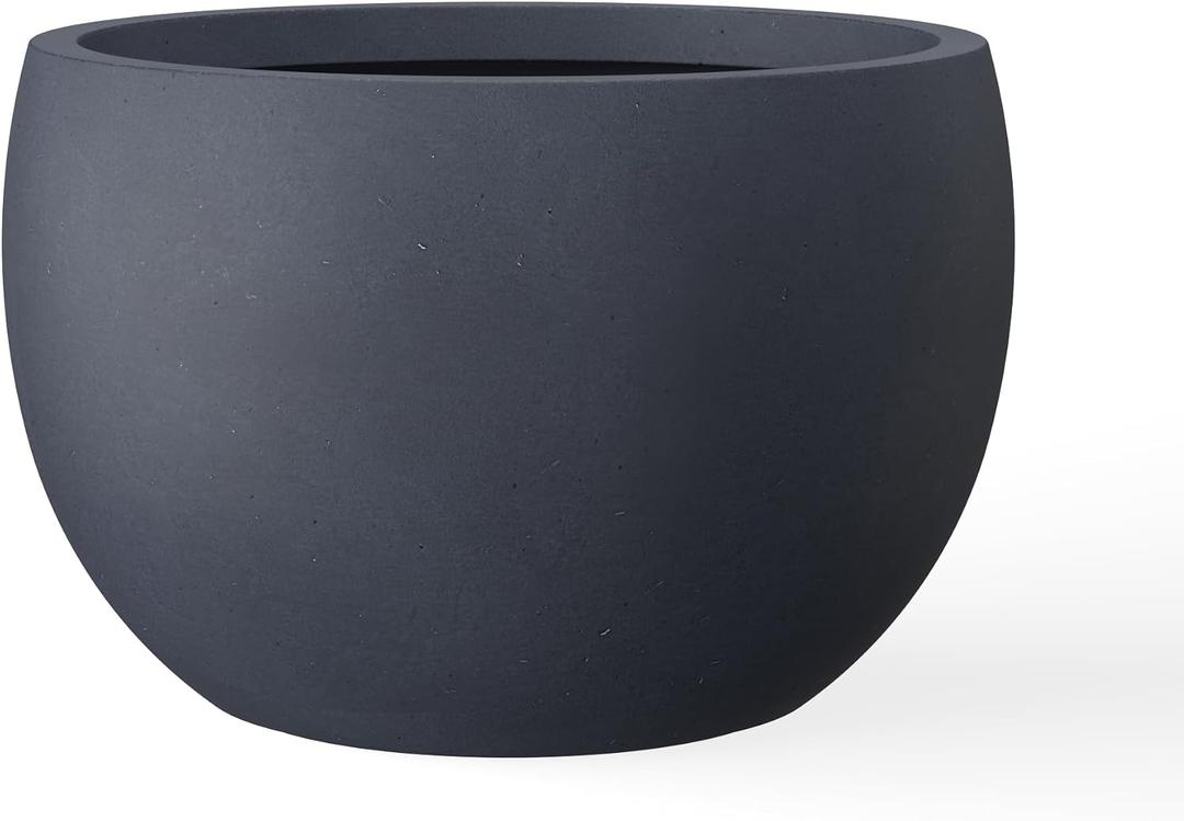 Kante 15.7" Dia Round Concrete Planter, Outdoor/Indoor Large Bowl Plant Pots with Drainage Hole and Rubber Plug for Garden Patio Balcony Home, Charcoal