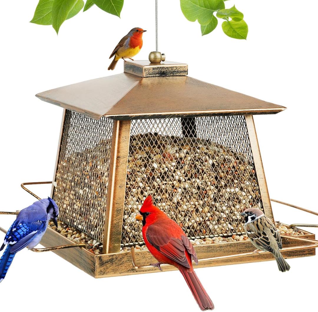 Large Bird Feeder for Outdoor, Gazebo Style Wild Bird Feeders, Metal Mesh Cardinal Birds Feeder for Garden Patio Birds Watching Decor, 4 lb Capacity