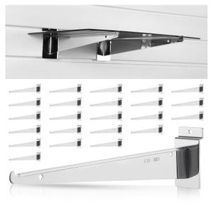 Therwen 24 Pcs 12" Chrome Slatwall Knife Shelf Bracket with Lip Metal Brackets Hooks Slatwall Hanger Heavy Duty Shelf Accessories Home Boutique Retailer Display (Plating Color)