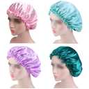 4 Pcs Satin Shower Caps Elastic Bath Hats Waterproof Bathing Shower Cap Hat Large Soft Bath Shower Caps for Hair Protection