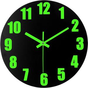 Luminous Wall Clock, 16'' Wooden Wall Clocks with Silent Movement and Glowing up Function, No Glass Village Wall Clock Decorative Bedroom, Kitchen, Office, Battery Operated