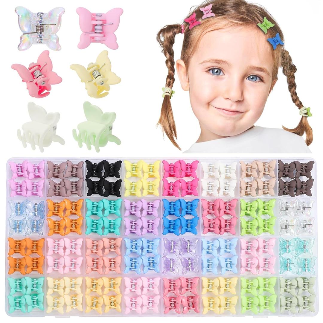 Obeoby 128 Pcs Mini Butterfly Hair Claw Clips, Toddler Baby Girl Hair Clips - Cute Hair Accessories Holiday Birthday Gifts (32 Colors)