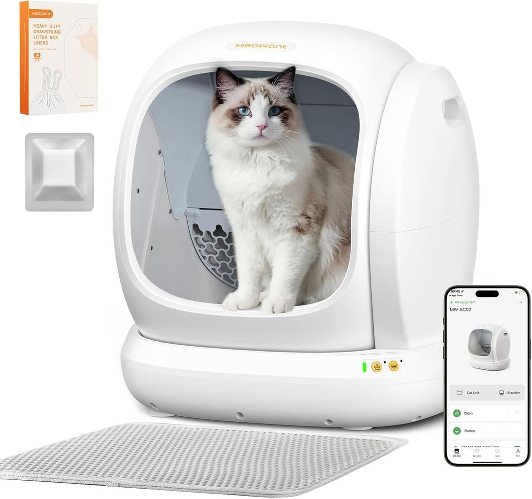 MeoWant Automatic Cat Litter Box, Large Opening Self Cleaning Litter Box with Safety Protection for Multiple Cats, App Control, Odor-Free, 75L Space, Yellow