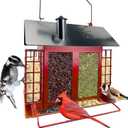 Bird Feeders for Outdoors, Double Suet Feeder with 2 Seed Trays for Woodpecker Cardinal Finch and Wild Birds, Weatherproof & Durable, 5.5 LBS Large Seed Capacity (Red)