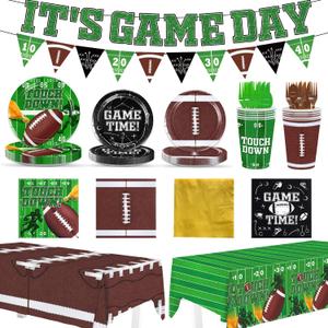 Football Party Supplies Kit Serve 24, Football Party Decorations Include It's Game Day Banner Football Paper Plates Napkins Cups Forks Knives Spoons Tablecloths for Football Birthday Party Decorations