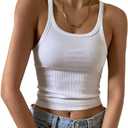 Artfish Women's Sleeveless Tank Top Form Fitting Scoop Neck Ribbed Knit Basic Cami Tight Fitted White M