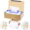 Adhesive Toilet Paper Holder with Shelf and Storage, Wall Mount Toilet Paper Roll Holder & Flushable Wipes Dispenser Set Fits Any Bathroom, Stainless Steel Tissue Holder-Square, Gold