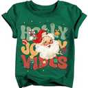 Kids Christmas Shirt Boys Santa Claus T-Shirts Funny Toddler Xmas Vacation Graphic Tee Tops 2025 (3T-12T) (7-8 Years)
