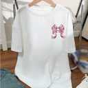 RoseSeek Girl's Bowknot Letter Graphic Tee Round Neck Short Sleeve Cute Tops Loose T Shirt