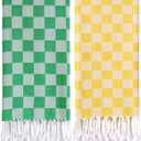 2 Packs Checkered Plaid Turkish Beach Towel Beach Blanket Sandproof Fast Drying Extra Large Match Tote Bag Lounge Chair Umbrella Tent Dress Toy Canopy Outfits Cart Sandal Shoes Games Shirts Pants