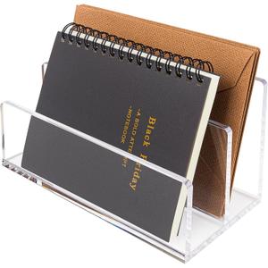 Acrylic Mail Organizer File Sorters for Desk,2-Section Laddered Desktop Vertical Letter Holder,Desk Organizer Workspace Organizer