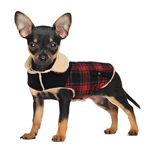 Preferhouse Winter Coat for Small and Medium Dogs, Puppy Plaid Jacket, Warm Coat for Cold Weather, Windproof Warm Dog Garments, Pet Thickened Outfits Indoor Outdoor, Red M