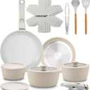NutriChef 18-Piece Ceramic Cookware Set with Detachable Handles, Non Stick Pots and Pans, PTFE-Free Natural Ceramic Coating, Space-Saving Design, Oven & Stove Safe, Includes Utensils, Cream