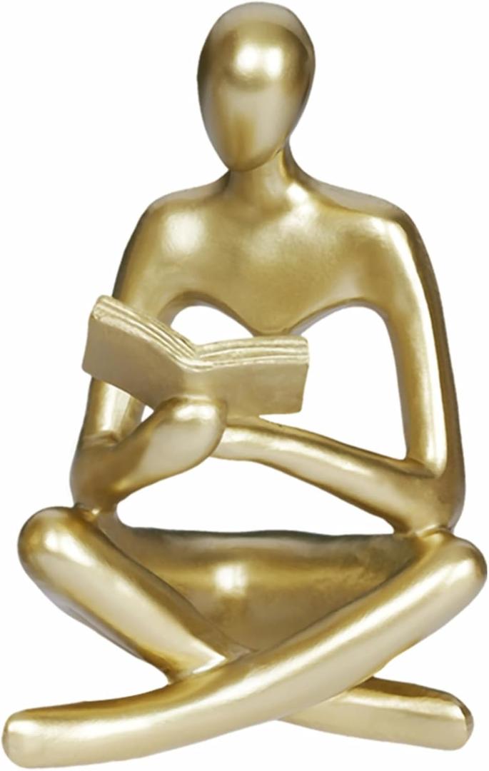 Gold Home Decor Accent Reading Women Thinker Statue Abstract Figurines for Living Room Office Desk Table Shelf Desk Bookshelf Shelves Collecting Gifts Decoration