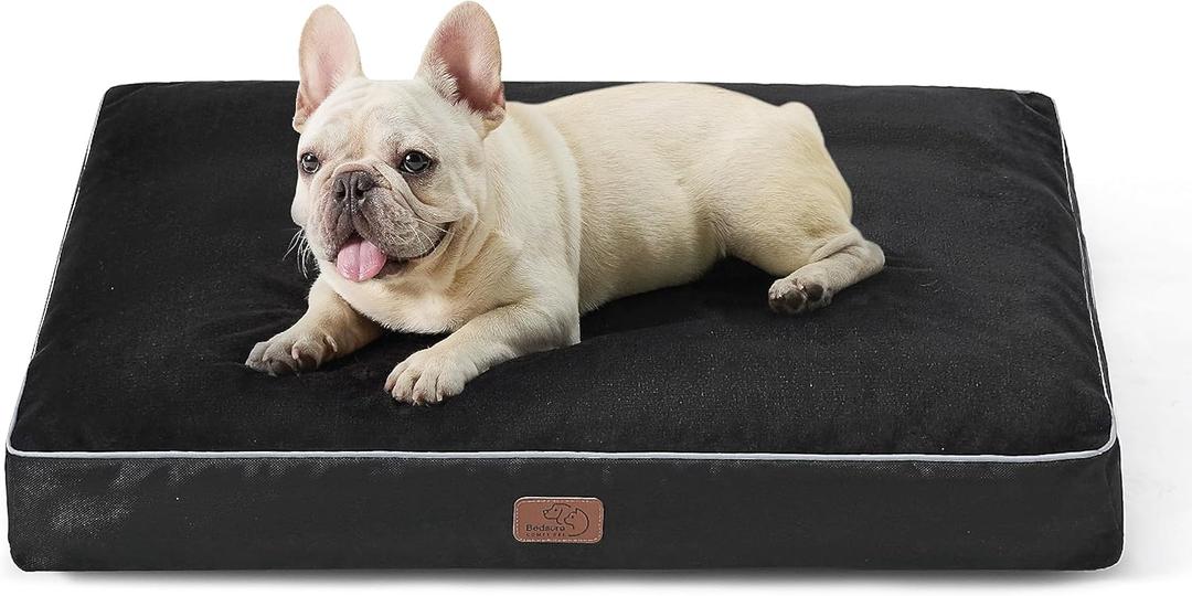 Bedsure Washable Dog Bed Medium Size Dog - 3 Inch Thicken Up to 45lbs Pet Mat Pillows with Removable Washable Cover, Black