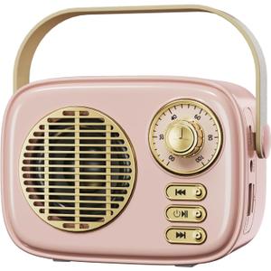 Retro Bluetooth Speaker, Vintage Decor, Gifts for Women Men Teen Girls,Portable Wireless Bluetooth Speaker, Cute Aesthetic Style for Office Kitchen Desk Bedroom Outdoor Support USB/TF Card/AUX (Pink)