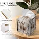 Grace Yonks Winter Tissue Box Cover Square, Two Deer in Snow Forest Design Cube Case for Facial Tissues, 5.2" PU Leather. (102)