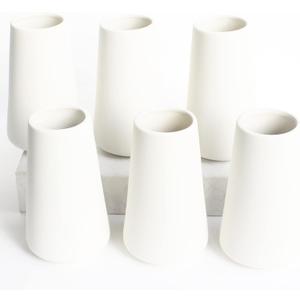 YANLING 6 Pack White Ceramic Vases for Home Decor, 6 Inch Modern Centerpieces for Pampas Grass, Table, Boho Flowers Decor