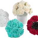 IPOPU 30pcs Baby Blue Roses Foam Flowers Artificial Roses with Stems, Fake Roses with Fake Flowers for DIY Wedding Bouquets Baby Shower Centerpieces Floral Party Home Dcor (Light Blue)
