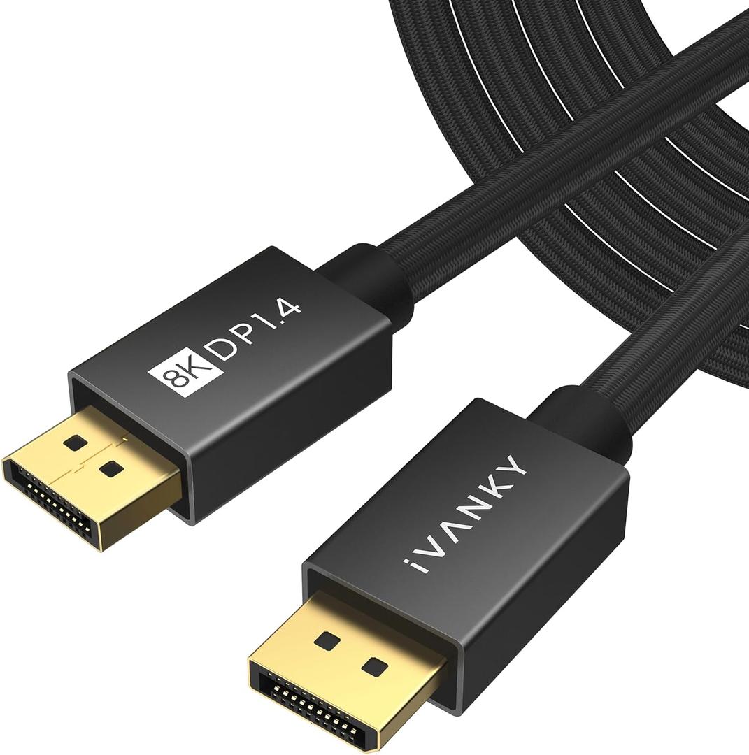 IVANKY 8K DisplayPort Cable 1.4, Long DP Cable 20ft, [8K@60Hz, 4K@144Hz, 1080P@240Hz], Support HBR3, 32.4Gbps, HDCP 2.2, HDR, Compatible for Gaming Monitor, TV, PC, Laptop and More, Black, 20ft