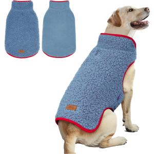 Cyeollo Dog Coat Reversible Dog Jacket Winter Sherpa Dogs Sweater Clothes for Cold Weather Fleece Warm Pet Coats for Medium Dogs, Blue (XX-Large (38-65lbs))