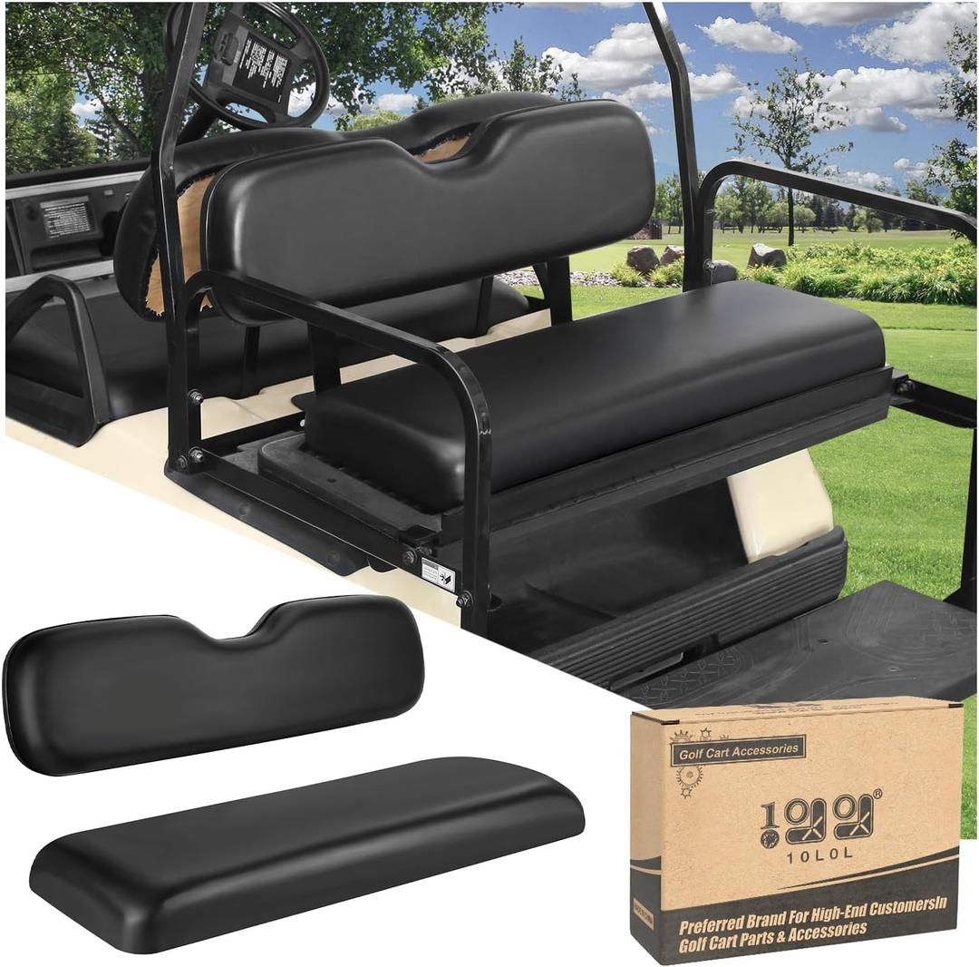 10L0L Deluxe Golf Cart Rear Seat Replacement Cushion, Soft Back Seat Kit for Yamaha, EZGO RXV TXT, Club Car DS Precedent and Other 4&6 Passengers Golf Carts with Flip Rear Seats (Black)