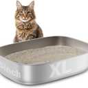 Stainless Steel Litter Box, 22.8x16.5"x6" Oval Stainless Steel Cat Litter Box Extra Large, XL Metal Litterbox for Big Cats, Non Stick Surface, Easy to Clean