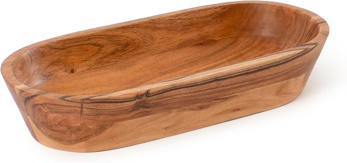 Wooden Dough Bowl – Handmade Decorative Bowls for Home Decor, Bathroom, Kitchen Counter & More - Acacia Wood Large Dough Bowl Fits Cosmetics, Keys & Other Knick Knacks – Great Boho Home Decorations, Regular