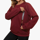 DEBELLY Nursing Friendly Sweatshirt for Breastfeeding Women Dual Zippers Nursing Top Long Sleeve Crew Neck Casual Wear, L