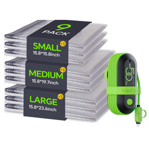 Vacbird Vacuum Bags for Travel with Rechargeable air Pump, Carryon Size Compression Packing Bags for Luggage and Suitcase, Space Saver for Clothes and Clothing 9 Combo Travel Size