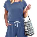 KISSMODA Women's Drawstring Waist Loose Fit Loungewear Set with Pockets (Blue, S)